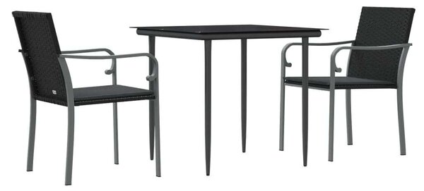 Kerti Étkezőgarnitúra - 3 részes - Fekete Polyrattan