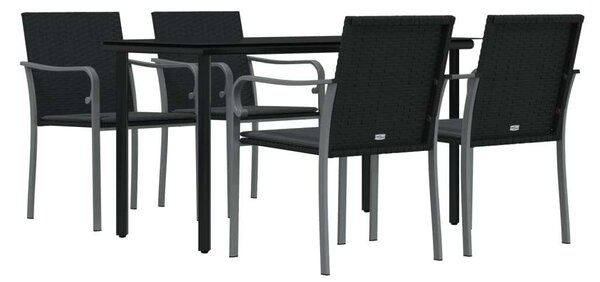 VidaXL 5-részes polyrattan és acél kerti étkezőgarnitúra párnával