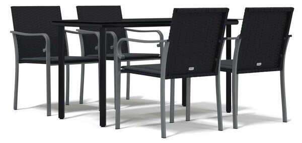 VidaXL 5-részes polyrattan és acél kerti étkezőgarnitúra párnával