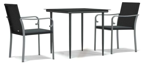 Kerti Étkezőgarnitúra - 3 részes - Fekete Polyrattan