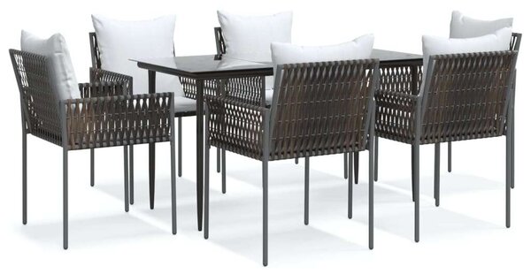 VidaXL 7-részes polyrattan és acél kerti étkezőgarnitúra párnával