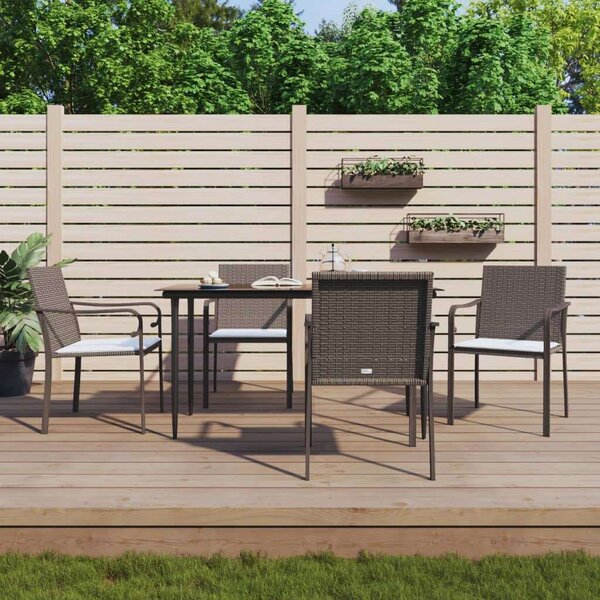 VidaXL 5-részes polyrattan és acél kerti étkezőgarnitúra párnával