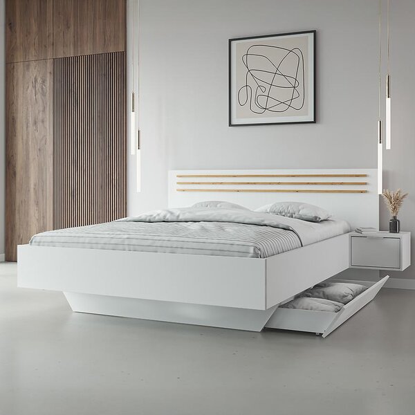 Franciaágy 160x200 TURBO - artisan tölgy / fehér + 2 db éjjeliszekrény INGYEN