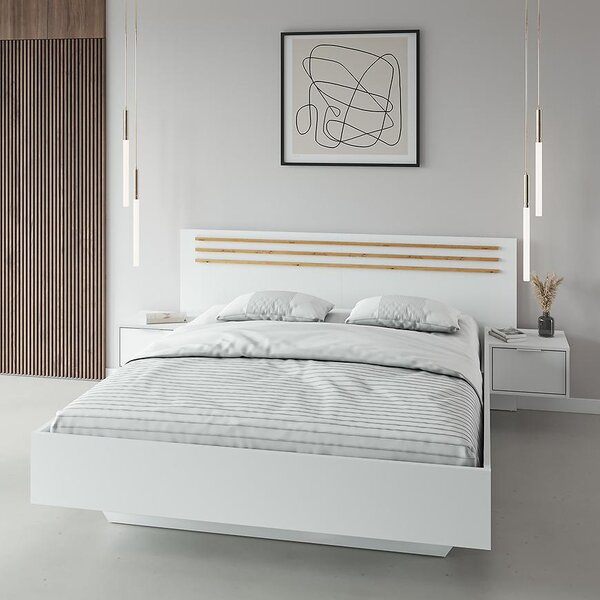 Franciaágy 160x200 TURBO - artisan tölgy / fehér + 2 db éjjeliszekrény INGYEN
