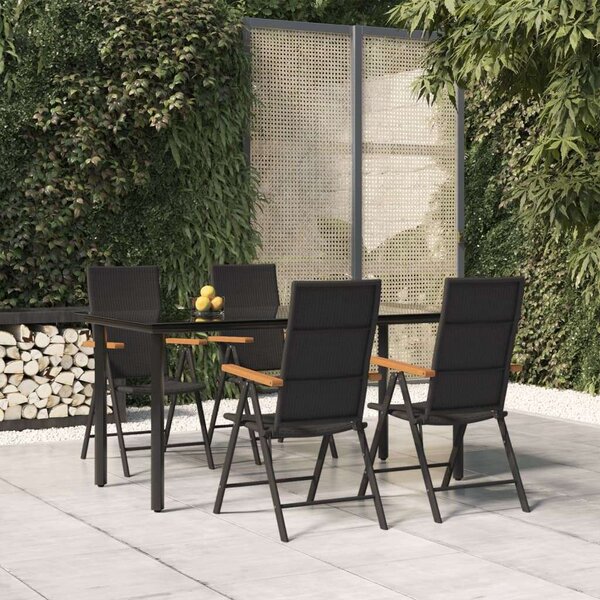 Polyrattan Kerti Étkezőgarnitúra - 5 részes - Fekete-Barna