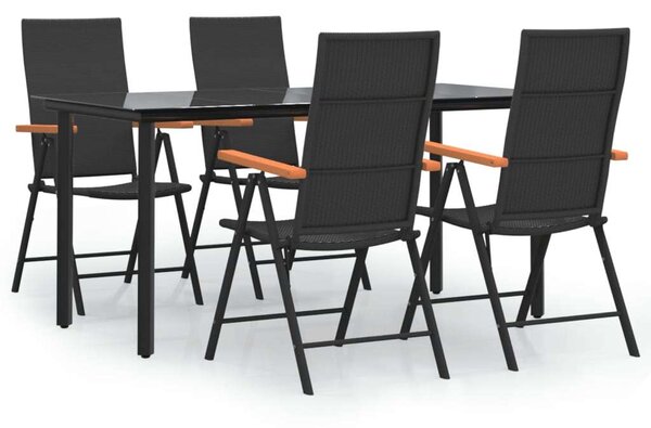 Polyrattan Kerti Étkezőgarnitúra - 5 részes - Fekete-Barna