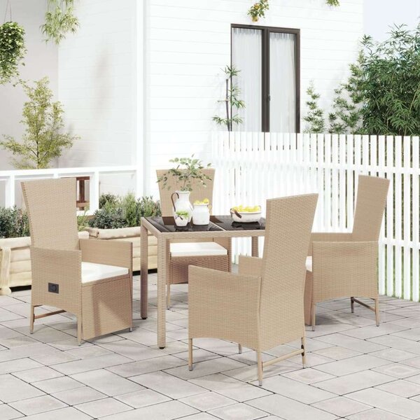 Polyrattan Kerti Étkezőgarnitúra - 5 részes - Bézs