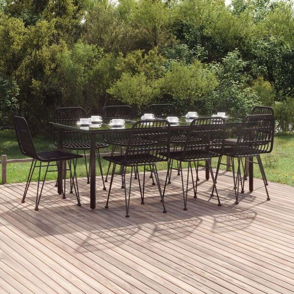 Kertbútor - Fekete Polyrattan Étkezőgarnitúra - 9 részes