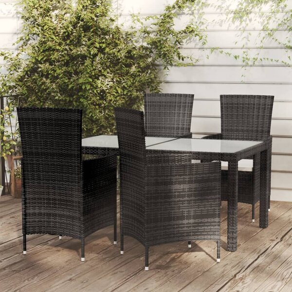 Polyrattan Kültéri Étkezőgarnitúra - 5 részes - Fekete