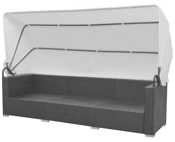 7 darabos fekete polyrattan kerti bútorszett napellenzővel
