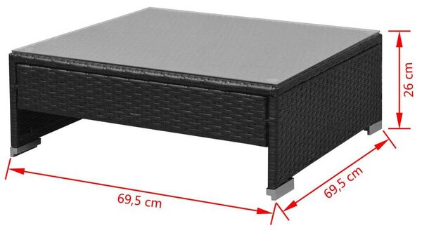 7 darabos fekete polyrattan kerti bútorszett napellenzővel