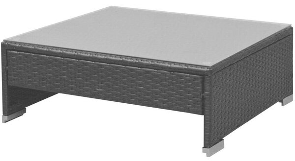 7 darabos fekete polyrattan kerti bútorszett napellenzővel