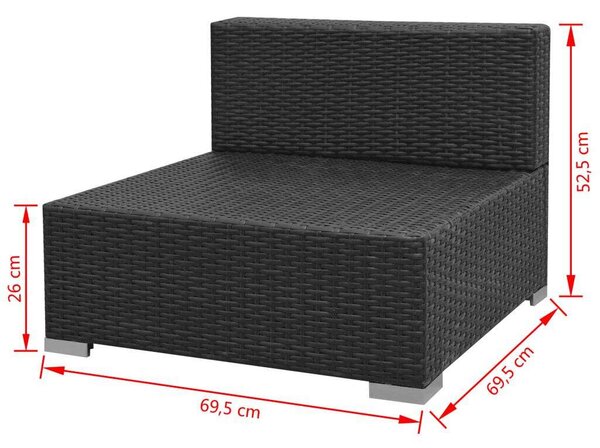 7 darabos fekete polyrattan kerti bútorszett napellenzővel