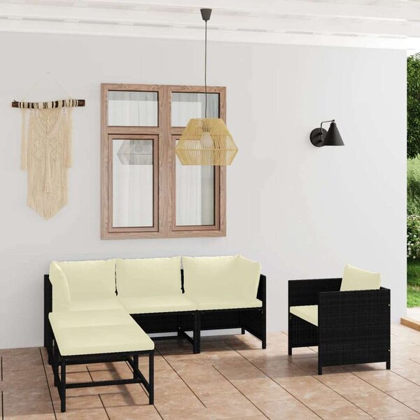 Polyrattan Kerti Ülőgarnitúra - 6 részes - Fekete