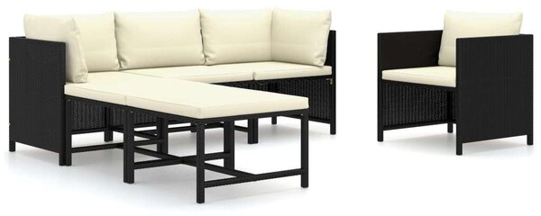 Polyrattan Kerti Ülőgarnitúra - 6 részes - Fekete
