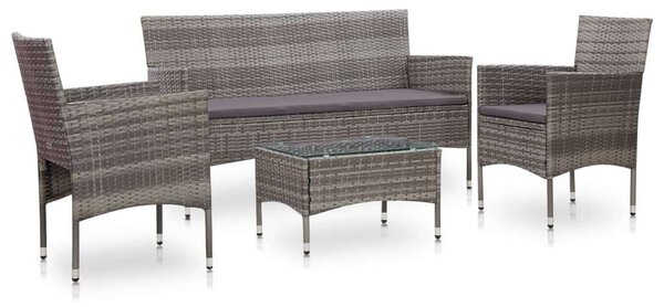 Polyrattan Kerti Ülőgarnitúra - Szürke - 4 részes