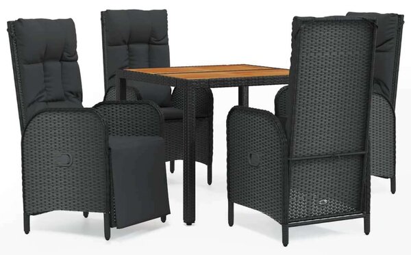 Polyrattan Kerti Étkezőgarnitúra - 5 részes - Fekete