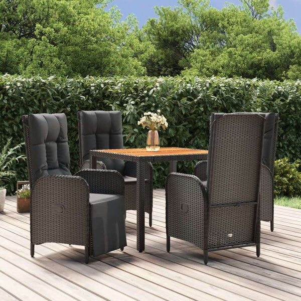Polyrattan Kerti Étkezőgarnitúra - 5 részes - Fekete