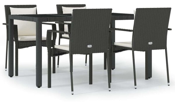 Polyrattan Kerti Étkezőgarnitúra - 5 részes - Fekete