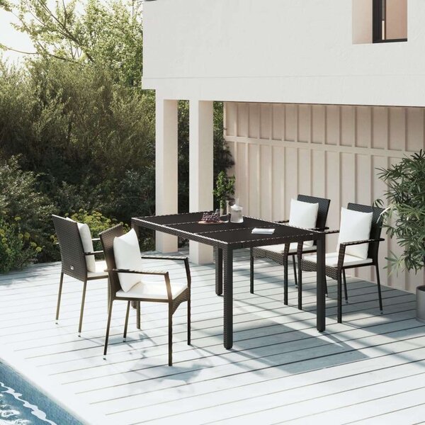 Polyrattan Kerti Étkezőgarnitúra - 5 részes - Fekete