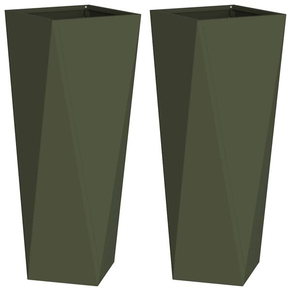 VidaXL Növénytartó 2 pcs Olajzöld 30 x 30 x 75 cm Acél