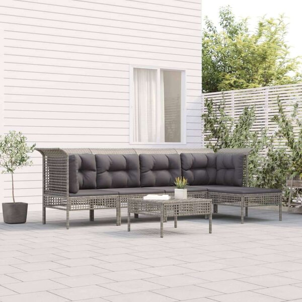 Polyrattan Kerti Ülőgarnitúra - 6 részes - Szürke