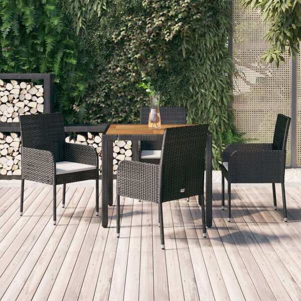 Polyrattan Kerti Étkezőgarnitúra - 5 részes - Fekete