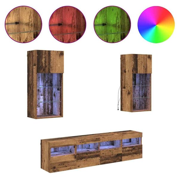 VidaXL TV Fali Egységek LED-del 5 pcs Öreg fa 40,5 x 30 x 90 cm