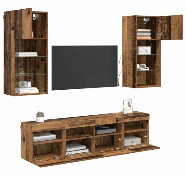 VidaXL TV Fali Egységek LED-del 5 pcs Öreg fa 40,5 x 30 x 90 cm