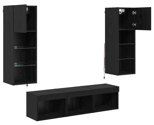 VidaXL TV Fali Egységek LED -es lámpákkal 5 pcs Fekete tölgy Faanyag