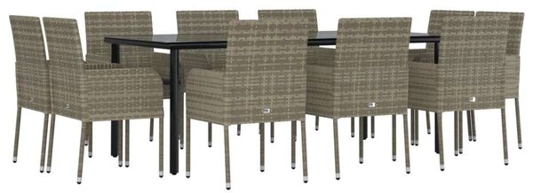Polyrattan Kerti Étkezőgarnitúra - 11 részes - Fekete-Szürke