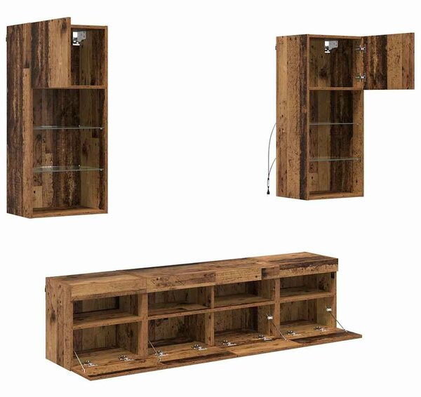 VidaXL TV Fali Egységek LED-del 5 pcs Öreg fa 40,5 x 30 x 90 cm