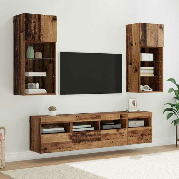 VidaXL TV Fali Egységek LED-del 5 pcs Öreg fa 40,5 x 30 x 90 cm