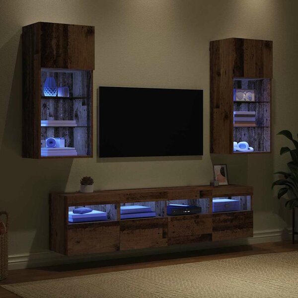 VidaXL TV Fali Egységek LED-del 5 pcs Öreg fa 40,5 x 30 x 90 cm