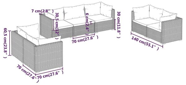 Polyrattan Kerti Ülőgarnitúra - 7 részes - Barna