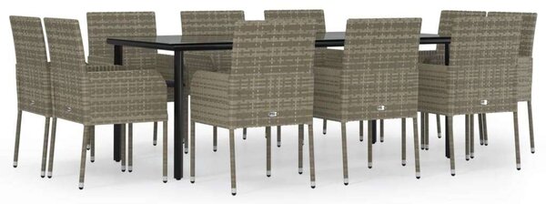 Polyrattan Kerti Étkezőgarnitúra - 11 részes - Fekete-Szürke