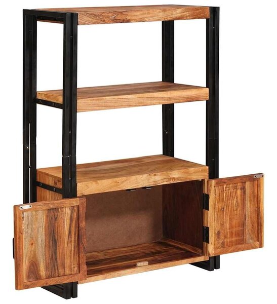 VidaXL Könyvespolc Ajtókkal Barna 72 x 33 x 110 cm Tömör akácfa és fém