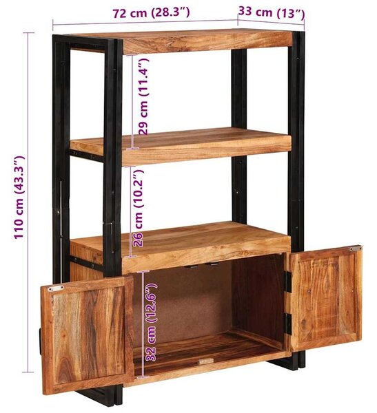 VidaXL Könyvespolc Ajtókkal Barna 72 x 33 x 110 cm Tömör akácfa és fém