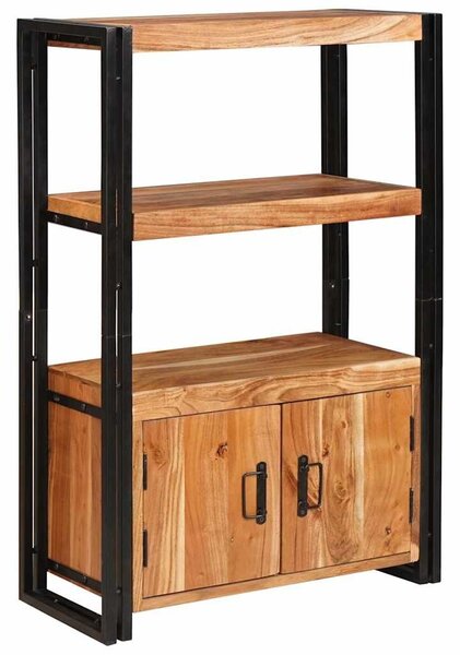 VidaXL Könyvespolc Ajtókkal Barna 72 x 33 x 110 cm Tömör akácfa és fém
