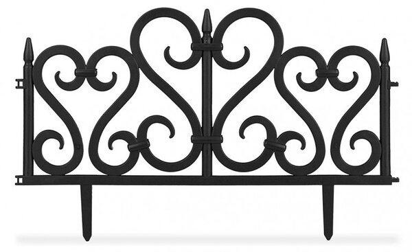 Dekoratív virágágyás szegély / kerítés, rugalmas, fekete PVC, 60,5x32,5 cm, 4 db-os készletben