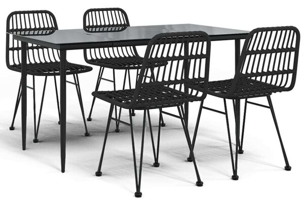5 részes fekete polyrattan kerti étkezőgarnitúra