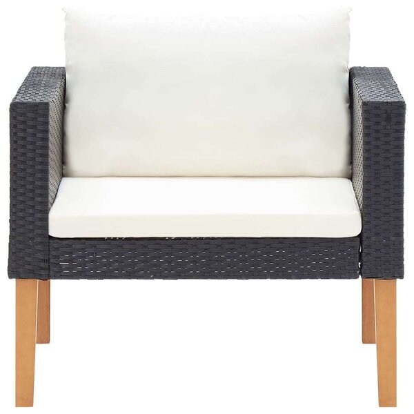 Polyrattan Kerti Ülőgarnitúra - 4 részes - Fekete