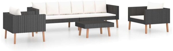 Polyrattan Kerti Ülőgarnitúra - 4 részes - Fekete