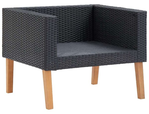 Polyrattan Kerti Ülőgarnitúra - 4 részes - Fekete