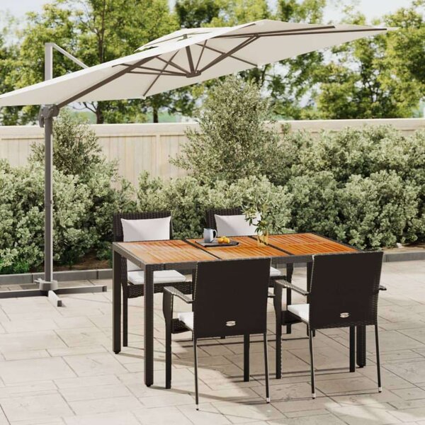 5 részes fekete polyrattan kerti étkezőgarnitúra párnákkal