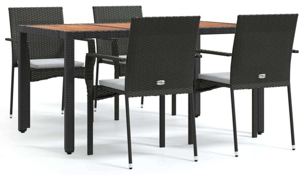 5 részes fekete polyrattan kerti étkezőgarnitúra párnákkal