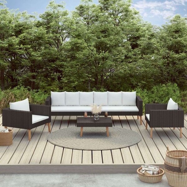 Polyrattan Kerti Ülőgarnitúra - 4 részes - Fekete