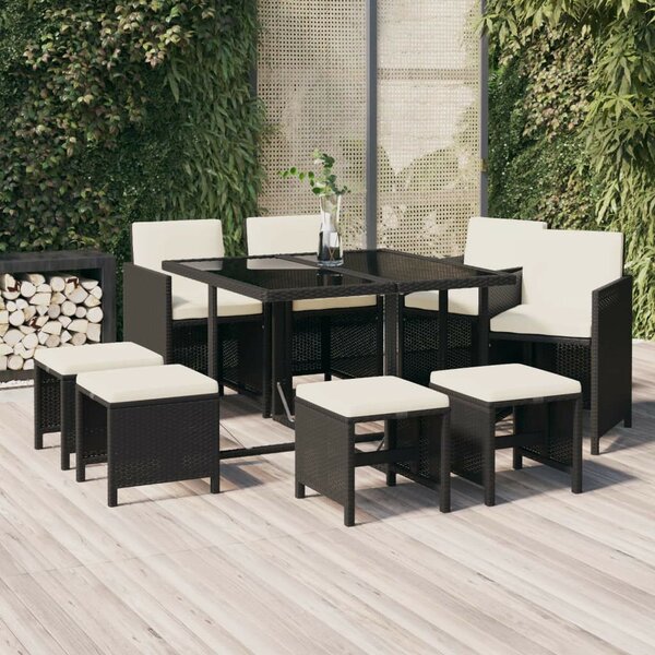 Polyrattan Kerti Étkezőgarnitúra - 9 részes - Fekete