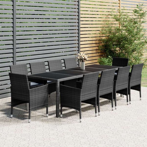 Polyrattan Kerti Étkezőgarnitúra - 11 részes - Szürke