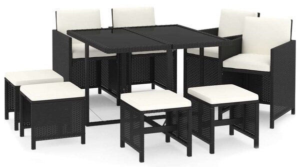 Polyrattan Kerti Étkezőgarnitúra - 9 részes - Fekete